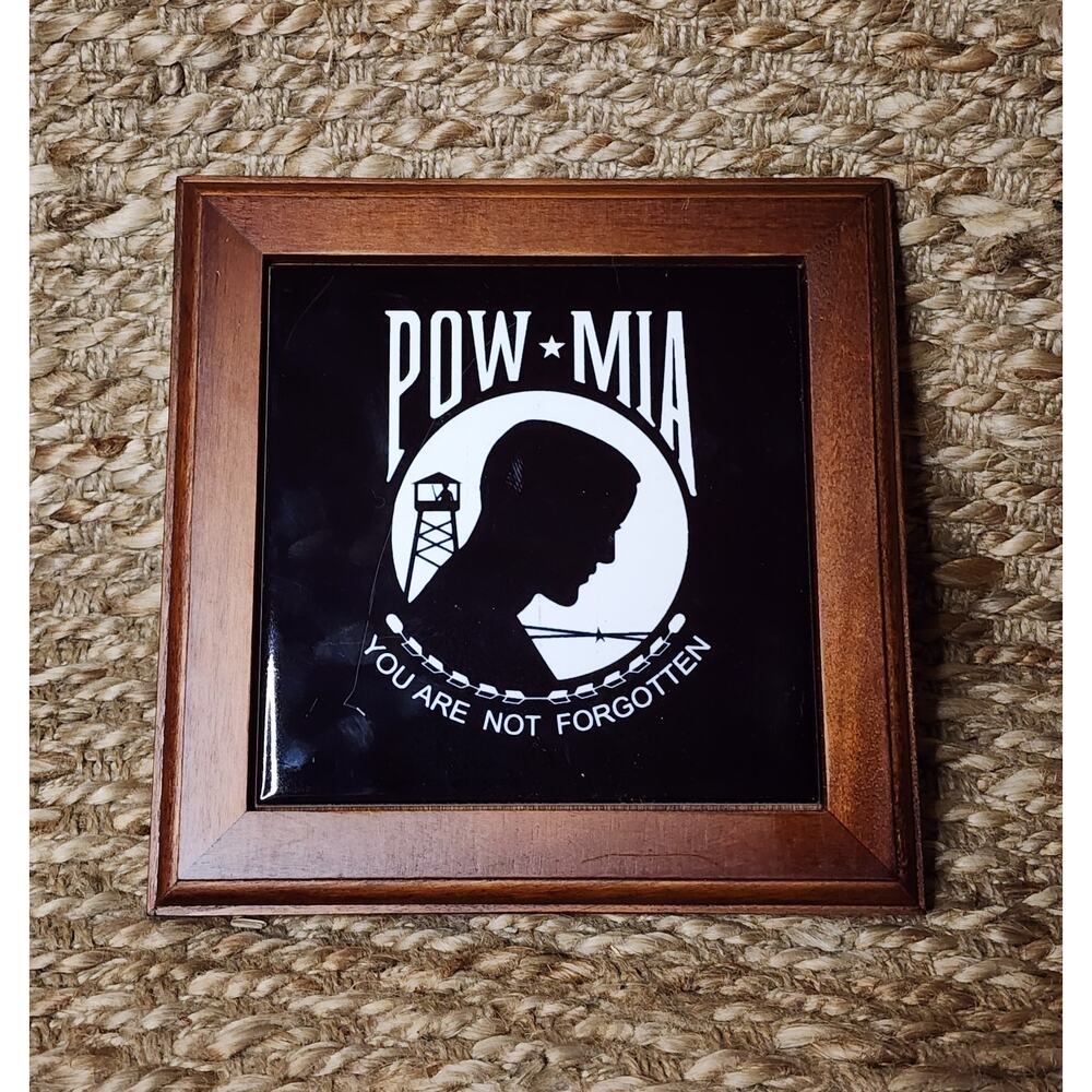 Military Wood Ceramic Tile POW MIA Wall Plague "You Are Not Forgotten" 8.25"